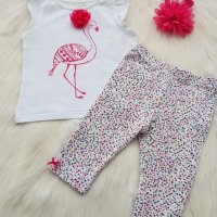 Тениска фламинго и късо клинче за момиче 80-86см., снимка 2 - Комплекти за бебе - 33242090