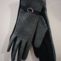 Дамски сиви ръкавици Лукс, снимка 1 - Ръкавици - 43735100