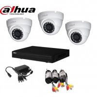 Куполен Full HD комплект DAHUA - DVR DAHUA, 3 куполни камери DAHUA 1080р, кабели, захранване, снимка 1 - Комплекти за видеонаблюдение - 33206607