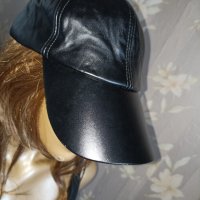 Нова черна кожена шапка с козирка и регулация , снимка 6 - Шапки - 36820522