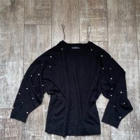Черна блуза лек тънък пуловер овърсайз  широк прилеп перли  Zara , снимка 6 - Блузи с дълъг ръкав и пуловери - 38733890