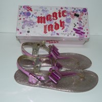 Magic Lady, Розови сандали, брокатени, панделка - 36 номер, 24.8см, снимка 1 - Детски сандали и чехли - 28722338