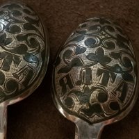 6 броя 1896 Сребърни с ниело лъжички сребро 84 ЦАРСКА Русия , снимка 7 - Антикварни и старинни предмети - 33346324