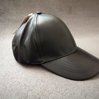Унисекс кожена шапка с козирка в черен цвят, снимка 7 - Шапки - 43554075