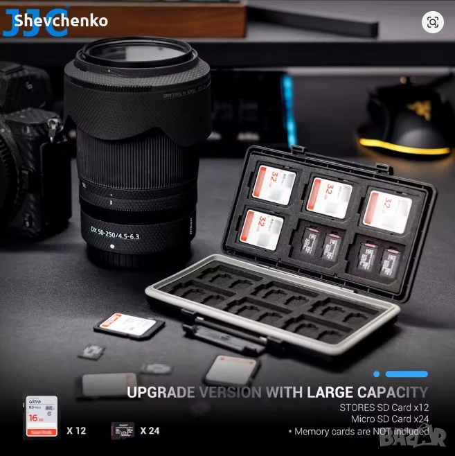 Калъф кутия за SD Card и MicroSD JJC влагоустойчив побира 12 СД Карти, снимка 1