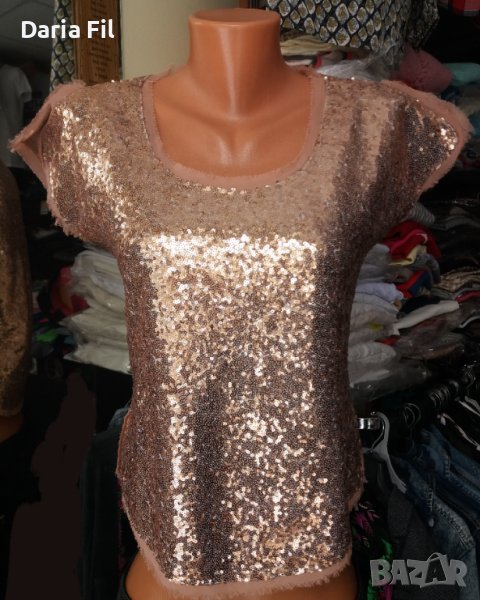 Блуза цялата в медно-розово злато пайети, снимка 1