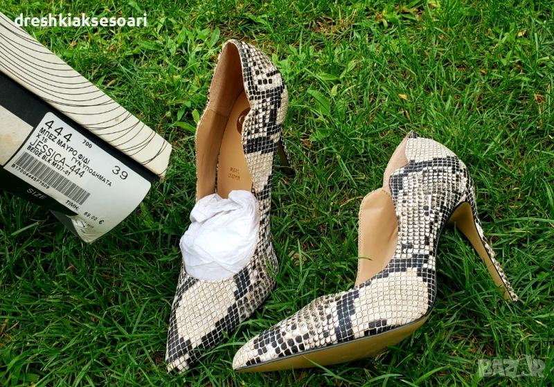 EXE обувки на ток естествена кожа със змийски дизайн, снимка 1