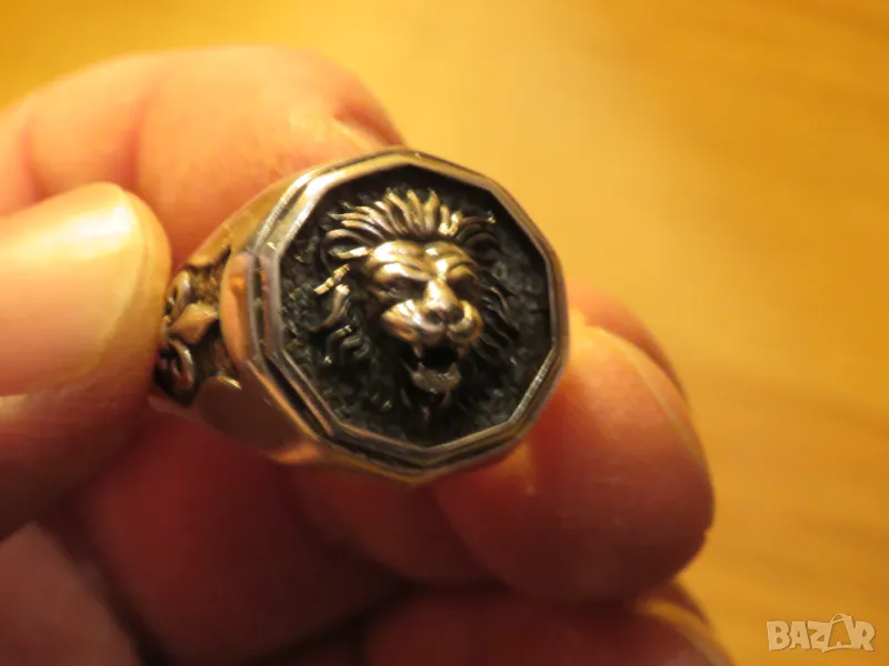 солиден сребърен мъжки пръстен с разярен  Лъв - заслужи уважение сребро, снимка 1