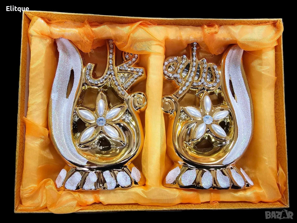Комплект от 2 броя луксозни статуетки с бляскави и флорални елементи, версия на Аллах, снимка 1