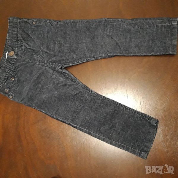2-3г 98см  Панталони тип джинси Материя памук, лека вата Цвят тъмно сиво, черно без следи от употреб, снимка 1