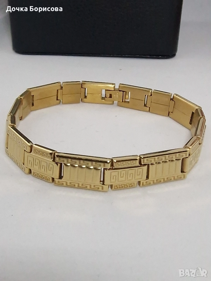 Мъжка гривна с релефни звена и гръцки мотив - 18к позлата , снимка 1