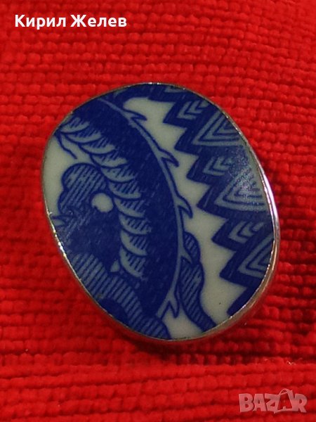 СТАРА СРЕБЪРНА БРОШКА с РЪЧНО РИСУВАН КОСТЕН ПОРЦЕЛАН СРЕБРО 925 МАЙСТОРСКИ БИЖУТЕРИЕН УНИКАТ 25370, снимка 1