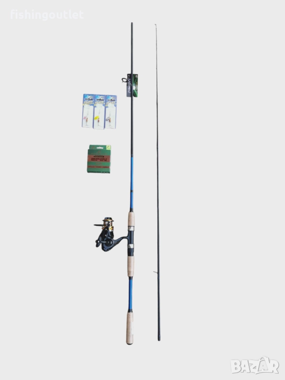 Спининг комплект - въдица 2.40 или 2.70м 10-30гр ,макара 11 лагера, корда и 3 блесни, снимка 1