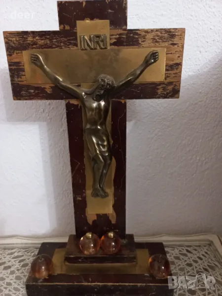 Над 50 годишен, старинен, настолен  кръст, снимка 1