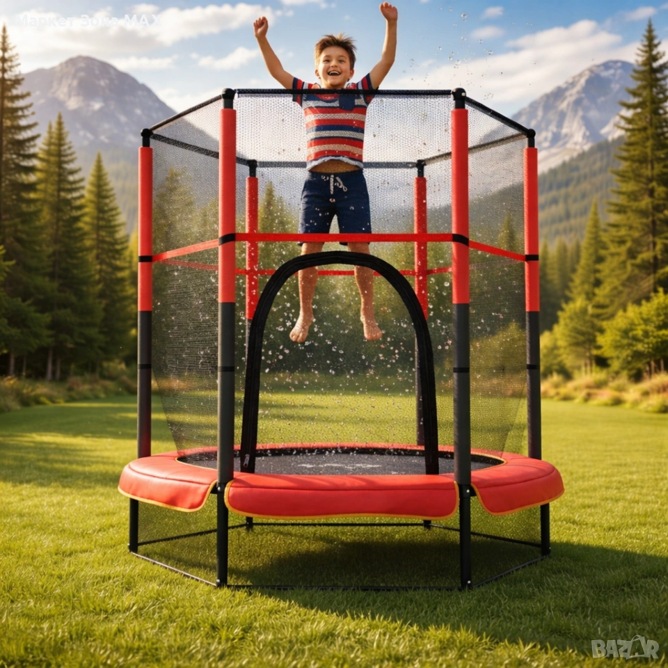 Малък Батут с мрежа за безопасност – Компактен и забавен избор за деца, снимка 1