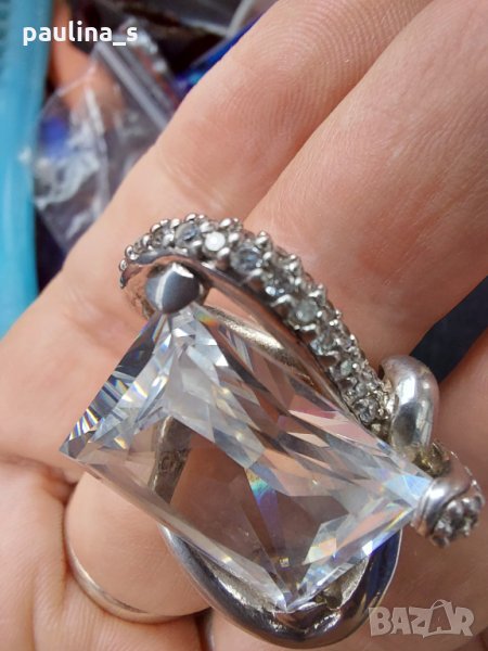 Сребърен пръстен с огромен циркон / проба 925 , снимка 1