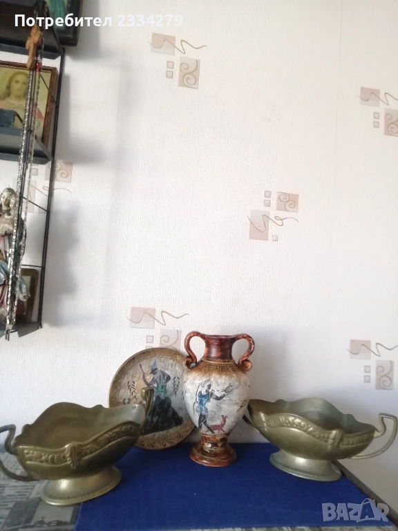 Жардиниера тип гондола, винтидж купа за плодове. Ваза и чиния гръцки мотиви от митологията. , снимка 1