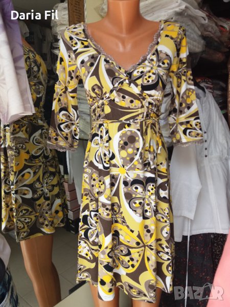Рокля без закопчаване в жълти цветове, снимка 1