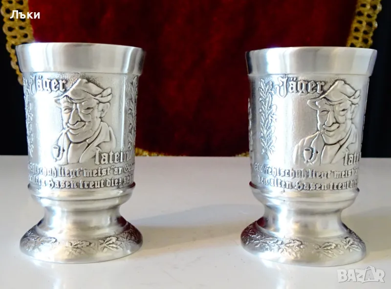 Чаша от калай на столче,Ловец,заек. , снимка 1