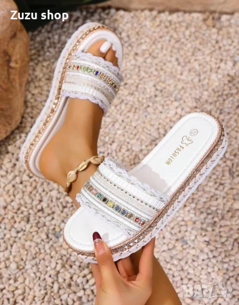 Дамски бели чехли, снимка 1