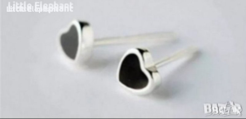 Дизайнерски модел сребърни обеци сърца,tiny black/нови, снимка 1