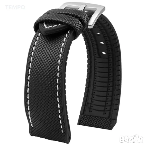 СИЛИКОНОВА КАИШКА ЧЕРНА С БЯЛ ШЕВ- 18мм + ПОДАРЪК, снимка 1