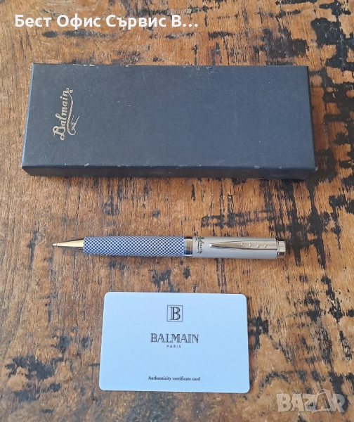 химикалка Balmain Paris Балмейн Париж сребърна с текстил тяло, снимка 1