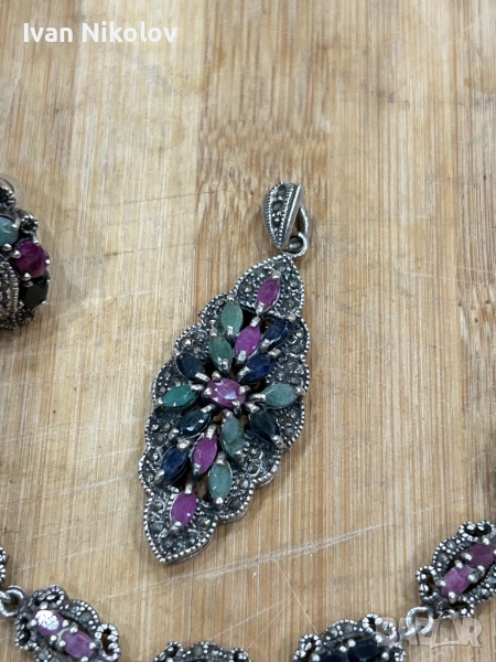 Невероятен дамски сребърен комплект с естествени камъни Арт деко, снимка 1