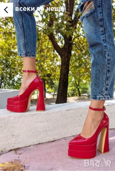 Дамски Червени Обувки На Ток - Лак Код D2382, снимка 1