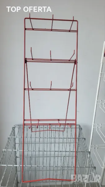 Метален стелаж с 14 куки за закачане, червен цвят!!! 80 х 26 см, снимка 1