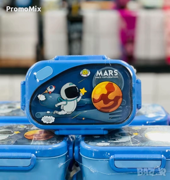 Детска кутия за храна Космическо приключение Комплект кутия за храна с прибори Кутия за училище , снимка 1