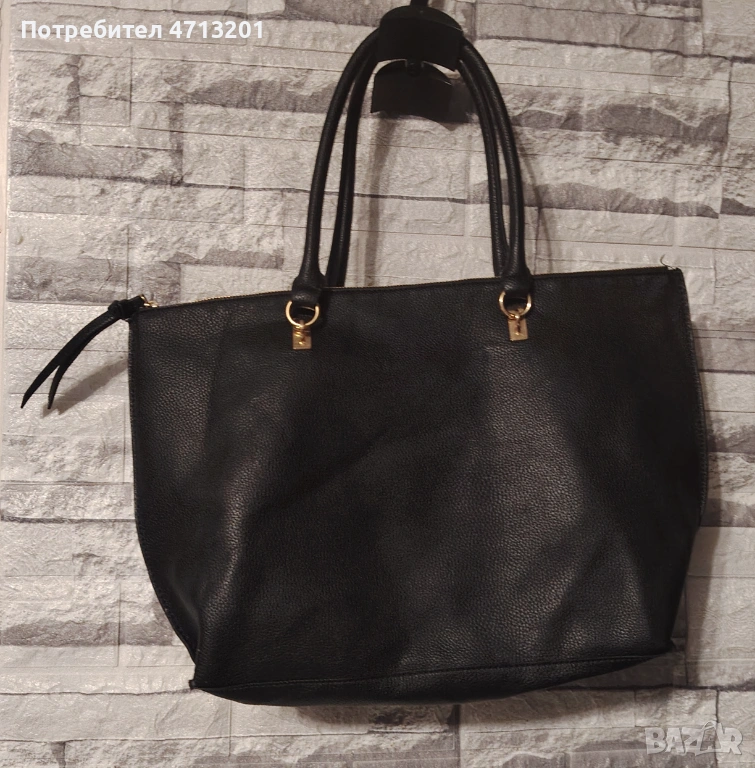 Черна кожена чанта H&M, снимка 1