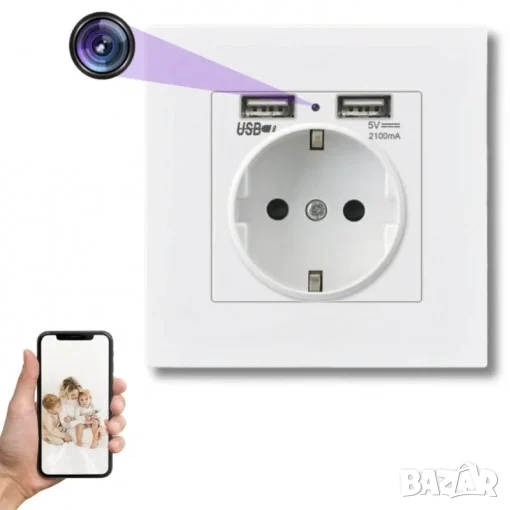 Скрита камера WIFI в контакт за стена, шпионска камера, стенен контакт, снимка 1
