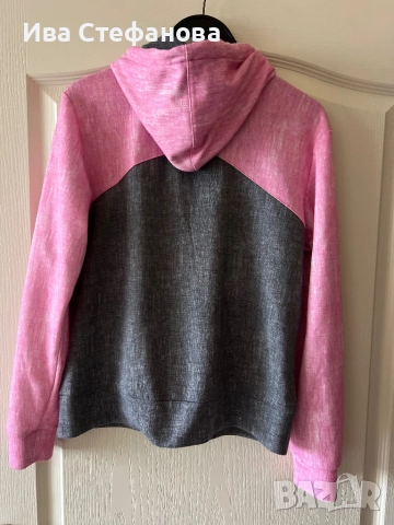 Спортно горнище худи с качулка и цип Adidas сиво розово, снимка 2 - Спортни екипи - 52486288