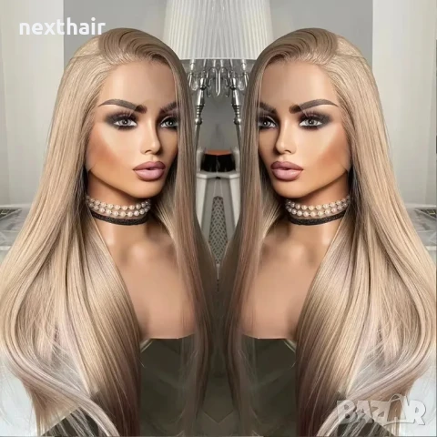 13X4 дантелена права тъмно руса перука с дантела лейс фронт, снимка 1