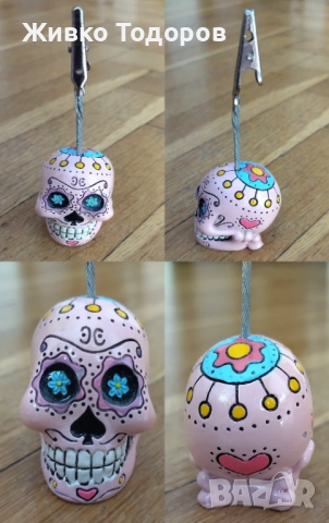 Sugar Skulls /Calavera de azúcar Книгоразделител,ключодържател и поставка с щипка за бележки, снимка 2 - Декорация за дома - 51498713