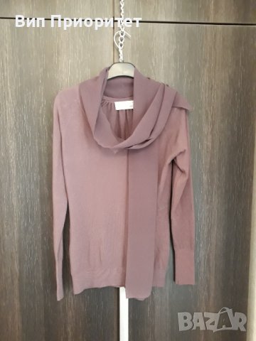 Меко плетиво с вграден фин шал от същия цвят-лилав издържан тъмен цвят, дълъг ръкав, ефектен модел, снимка 10 - Блузи с дълъг ръкав и пуловери - 37417986