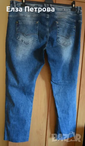 Дамски тъмносини есенни дънки с камъчета и накъсано; 3XL÷4XL, снимка 2 - Дънки - 43301572