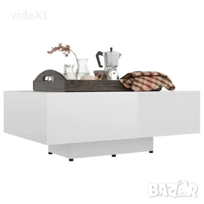 vidaXL Маса за кафе, бял гланц, 85x55x31 см, инженерно дърво(SKU:803386), снимка 4 - Маси - 49100373