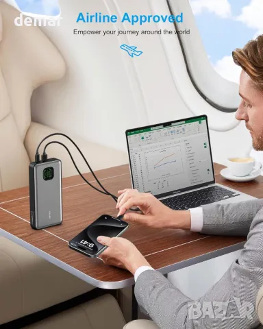 65W външна батерия, преносимо зарядно за лаптоп 25000mAh, с 3 порта и цифров дисплей, сребриста, снимка 5 - Външни батерии - 50256226