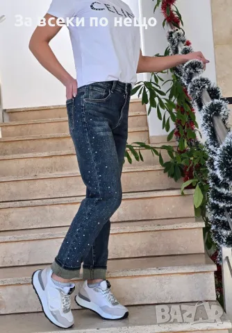 Дамски меки и еластични дънки с нежна апликация от камъни, снимка 3 - Дънки - 48514883