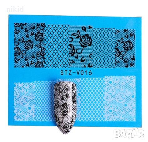 stz-v016 черно бели рози дантела слайдер татос ваденки водни стикери за нокти