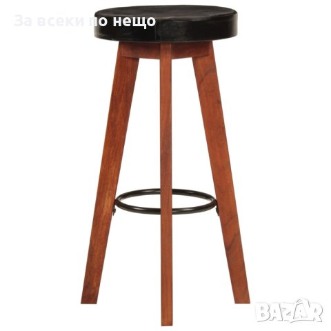 Бар табуретки 2 бр естествена кожа и акациево дърво масив, снимка 6 - Столове - 43483300