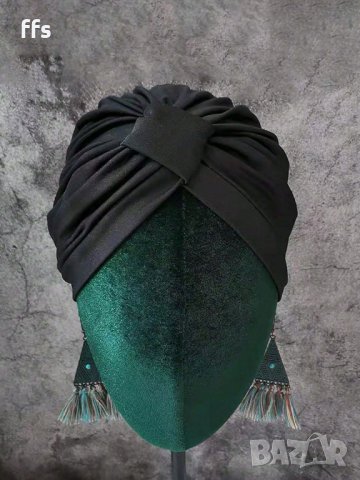 Нов черен тюрбан за глава с панделка на точки Код 0155, снимка 4 - Аксесоари за коса - 43506479