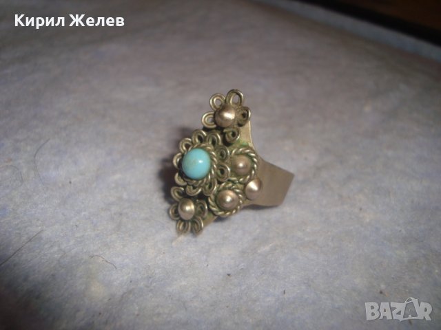 СТАРИНЕН ФЛОРАЛЕН ТЮРКОАЗЕН РЕТРО АР НУВО МЕЛХИОРЕН ПРЪСТЕН МАЙСТОРСКА ИЗРАБОТКА 24475, снимка 14 - Антикварни и старинни предмети - 37513803