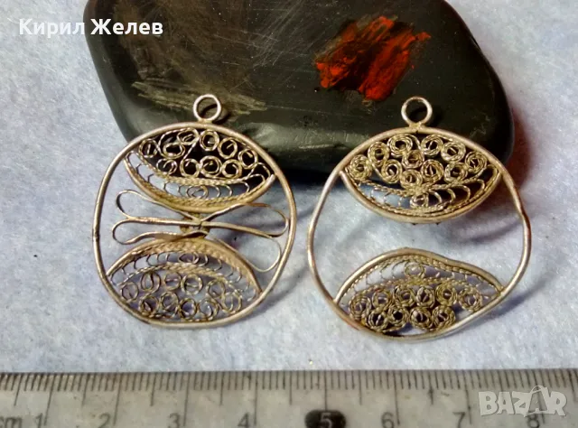 ДВЕ СТАРИННИ ФИЛИГРАННИ СРЕБЪРНИ ВИСУЛКИ ВИСОКА ПРОБА СРЕБРО РЕТРО НАКИТИ РЪЧНА РАБОТА 48582, снимка 10 - Антикварни и старинни предмети - 48473906