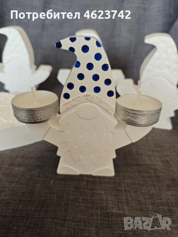 Керамично гномче свещник +2 свещи, снимка 2 - Декорация за дома - 52122187