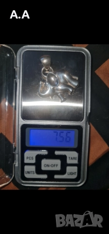 Уникално сребърно масивно слонче,7,56.гр, снимка 2 - Колиета, медальони, синджири - 52846312