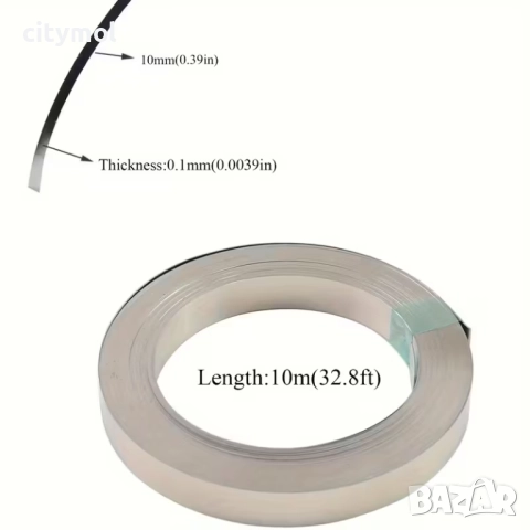 Никелова лента за акумулаторна точкова заварка 0.1 х 10 мм дължина 10м