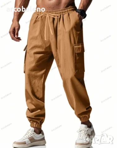 Мъжки ленени ежедневни спортни панталони с маншети и с множество джобове, 4цвята , снимка 10 - Панталони - 50677986